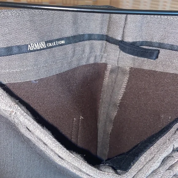 Armani, Collezioni Brown Sand thick cotton fabric trousers buckle front wide leg - Picture 9 of 9